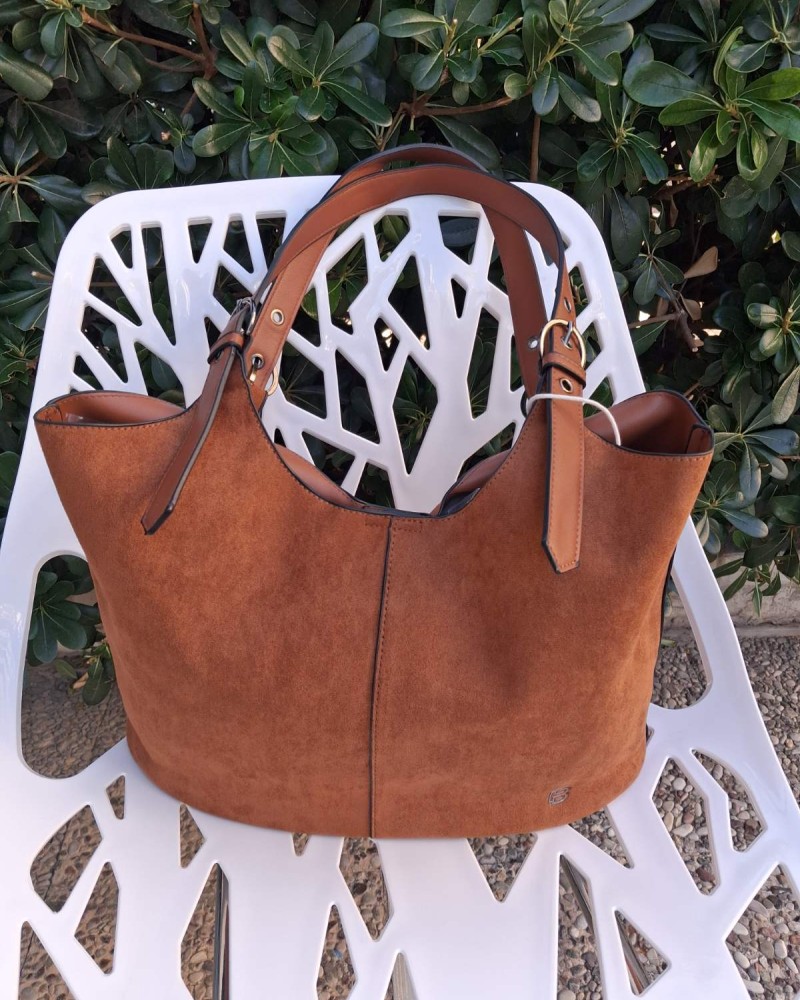 Τσάντα σουέτ καφέ