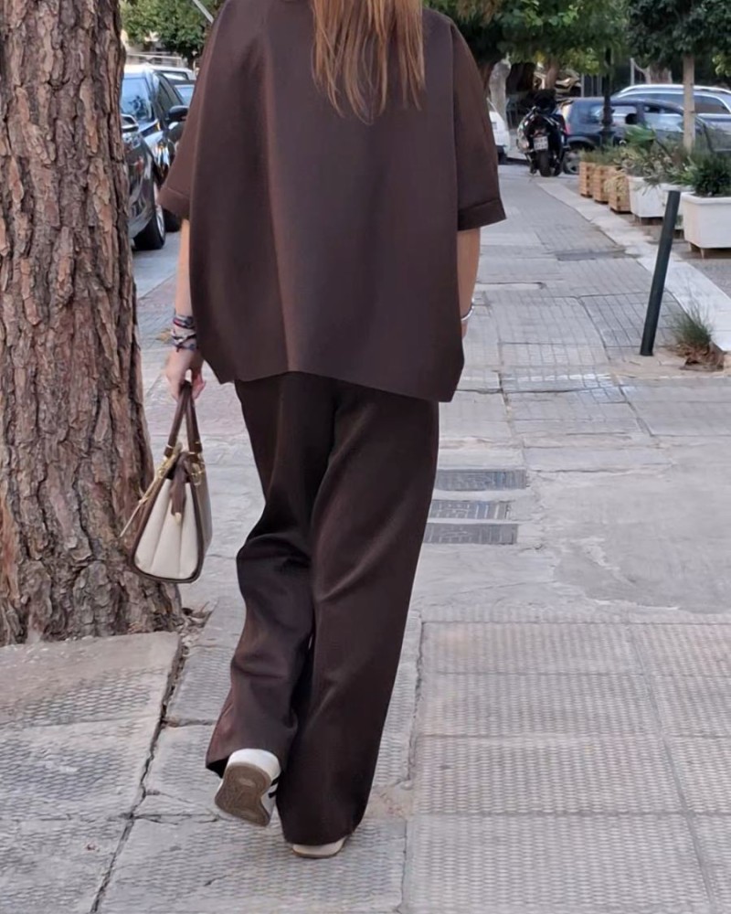 Καφέ Σετ Μπλούζα & Παντελόνι Καφέ Σετ Μπλούζα & Παντελόνι