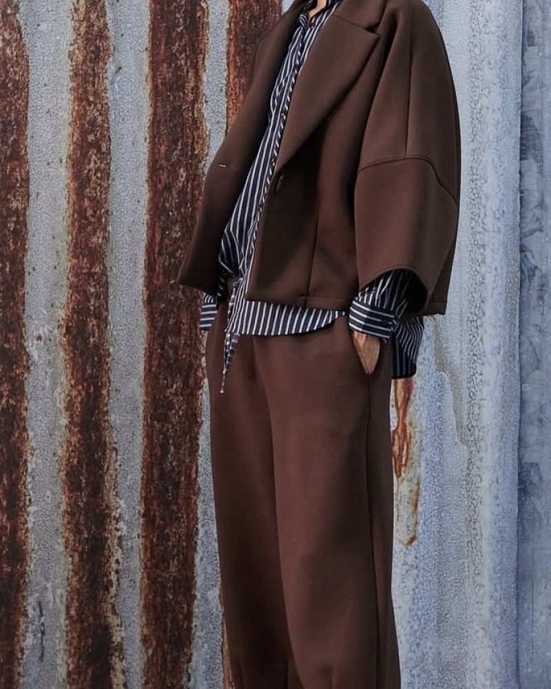 ΕΞΑΝΤΛΗΘΗΚΕ!!!! - Oversized Σετ Παντελόνα και Ζακέτα - Καφέ χρώμα