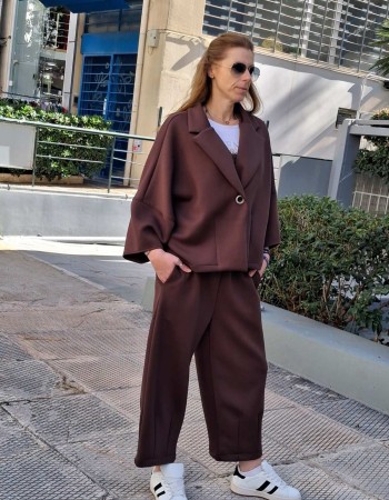 ΕΞΑΝΤΛΗΘΗΚΕ!!!! - Oversized Σετ Παντελόνα και Ζακέτα - Καφέ χρώμα