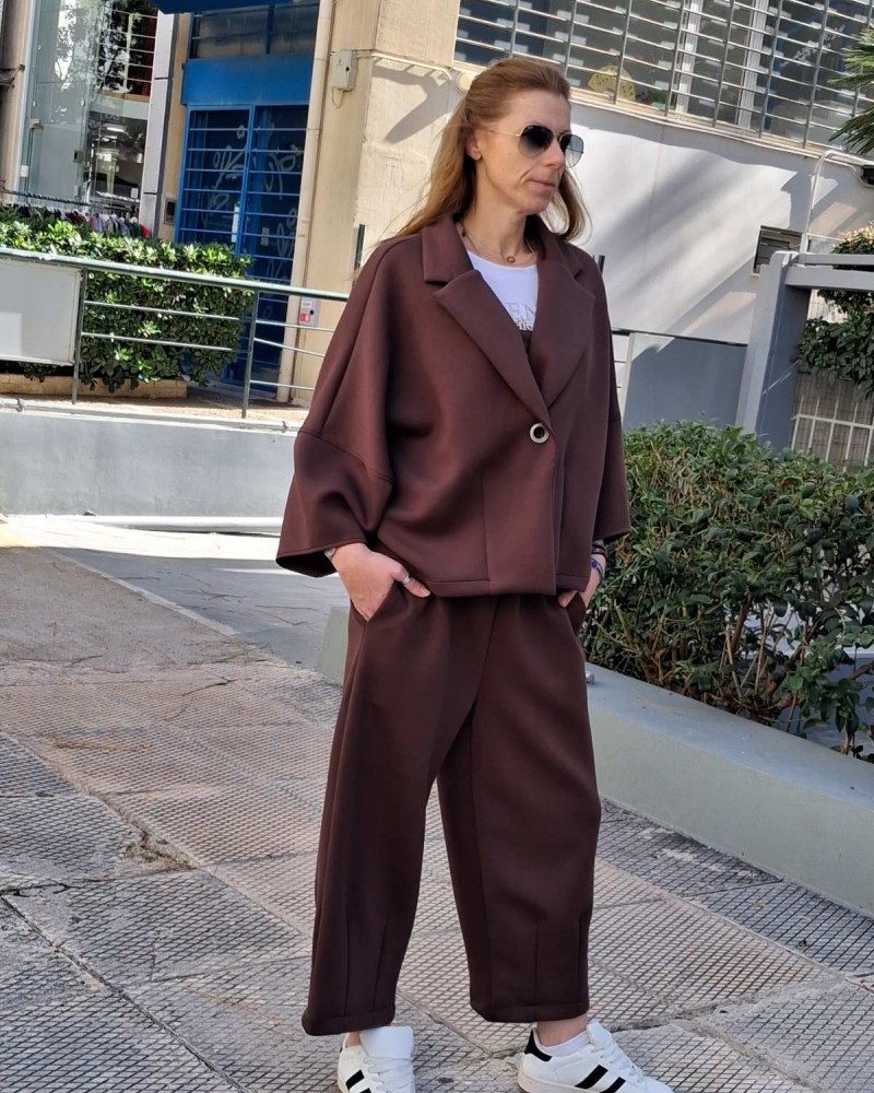 ΕΞΑΝΤΛΗΘΗΚΕ!!!! - Oversized Σετ Παντελόνα και Ζακέτα - Καφέ χρώμα