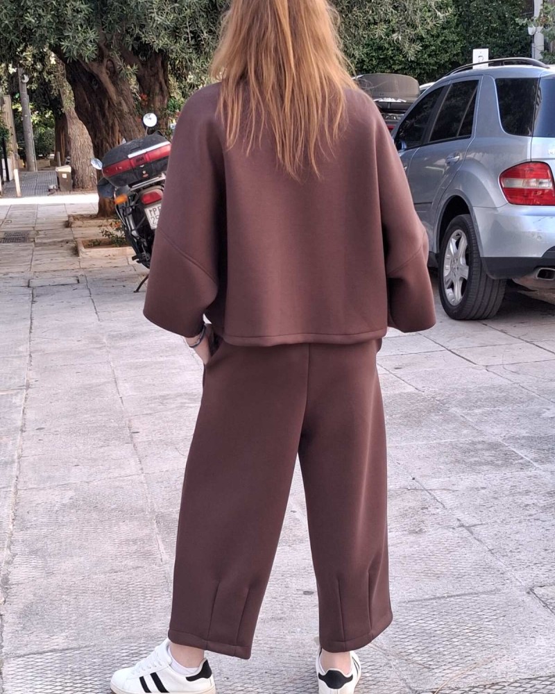 ΕΞΑΝΤΛΗΘΗΚΕ!!!! - Oversized Σετ Παντελόνα και Ζακέτα - Καφέ χρώμα