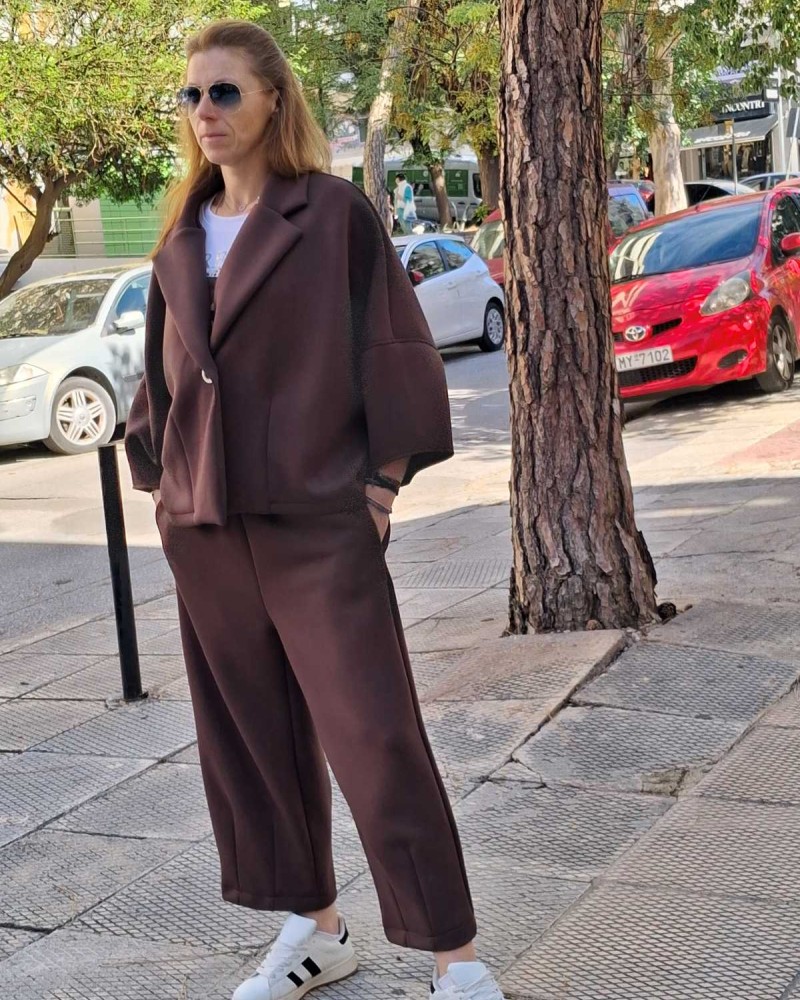 ΕΞΑΝΤΛΗΘΗΚΕ!!!! - Oversized Σετ Παντελόνα και Ζακέτα - Καφέ χρώμα