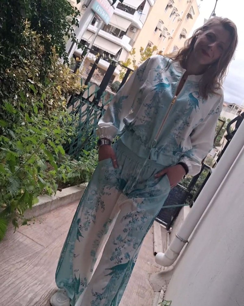 Γυναικείο Σετ Jacket & Παντελόνα με τιρκουάζ Print