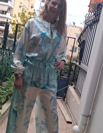 Γυναικείο Σετ Jacket & Παντελόνα με τιρκουάζ Print