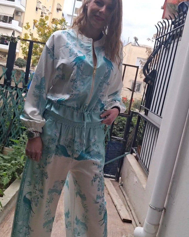 Γυναικείο Σετ Jacket & Παντελόνα με τιρκουάζ Print