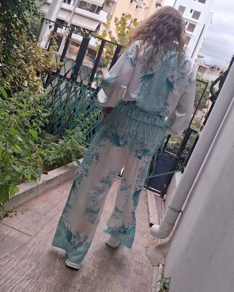 Γυναικείο Σετ Jacket & Παντελόνα με τιρκουάζ Print