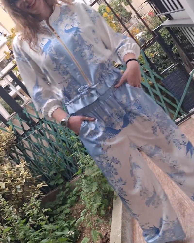 Γυναικείο Σετ Jacket & Παντελόνα με γαλάζιο Print